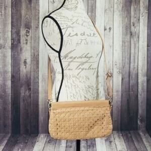 Sondra Roberts women's Tan Perforated Leather Crossbody Bag Purse